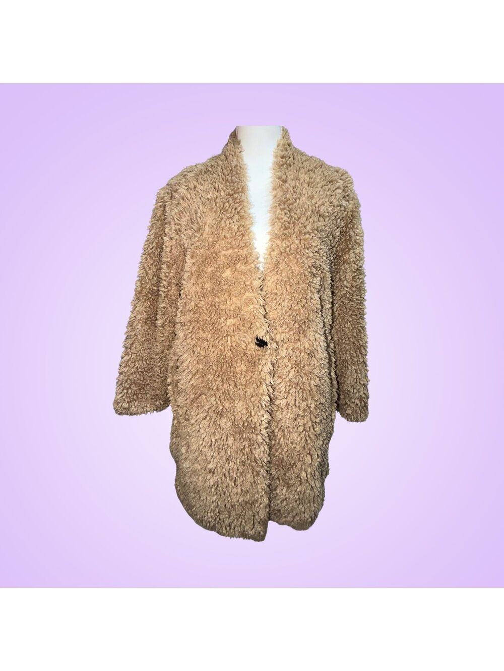 Zara Tan Teddy Coat Size Small | Shaggy Faux Fur | One Button Lined